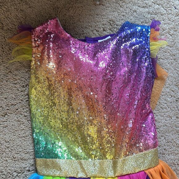 Girls Rainbow Sequin Tut Sleeveless Dress Size L 10-12 - Picture 2 of 6